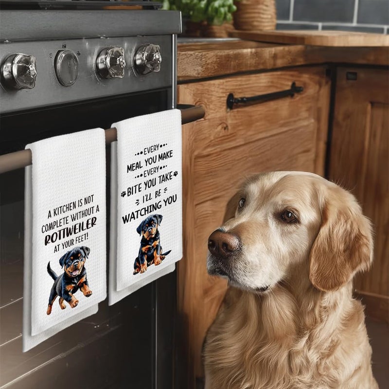 Tzhim Rottweiler Gifts Kitchen Towels Set of 2, Rottweiler Gifts for Women, Rottweiler Decor Hand Towels, Rottweiler Dog Dishcloths Tea Dish Towels for Kitchen, Dog Kitchen Bathroom Decor, 16x24inch - Image 2